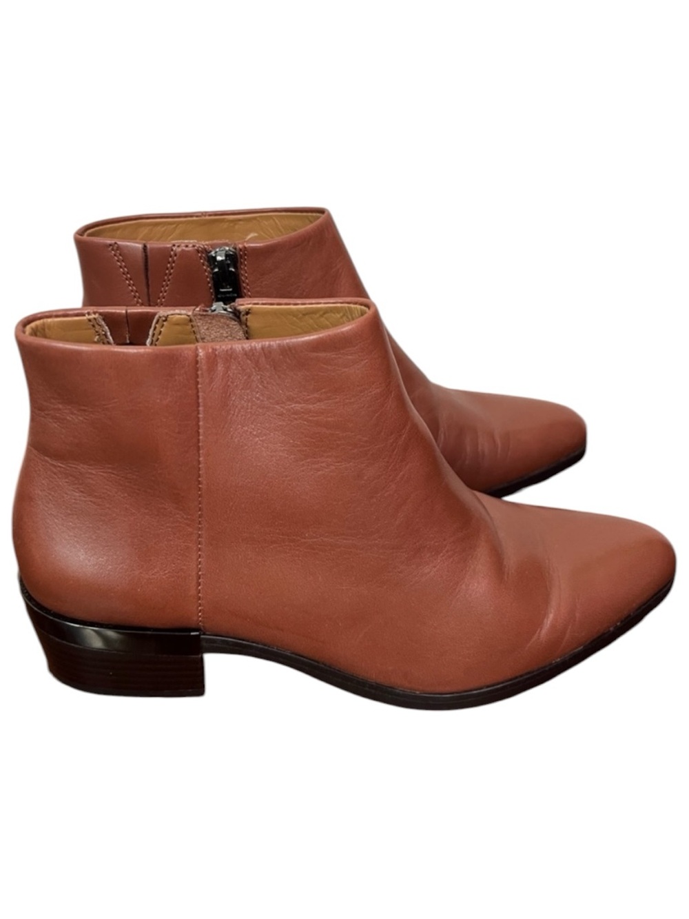 Coach Montana Western Ankle Pointed Toe Leather Bootie Size 5 In Saddle Brown